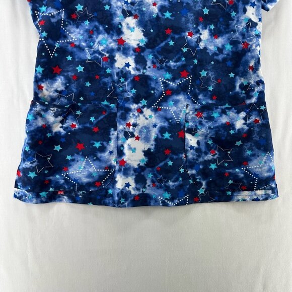 Dickies Scrub Top Womens Sz M Americana Stars and Tie Dye Medical Uniform Blue - Picture 4 of 10